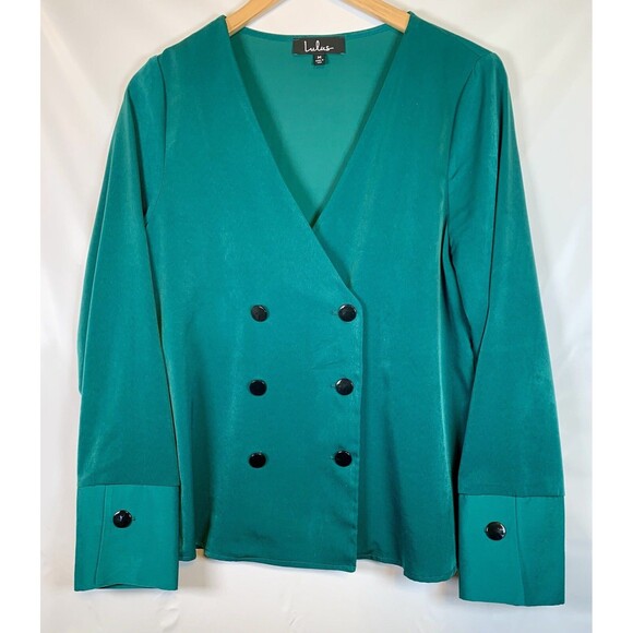 Lulus Green Double Breasted V Neck Office Career Blazer Blouse Women’s Medium - Picture 2 of 7
